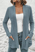 Ribbed Open Front Patch Pocket Long Sleeve Knit Cardigan